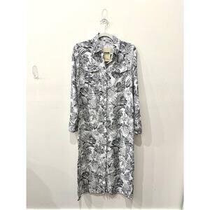 Ovi Floral Print Long Sleeve Midi Shirt Dress Cottagecore Gray Womens Size Small